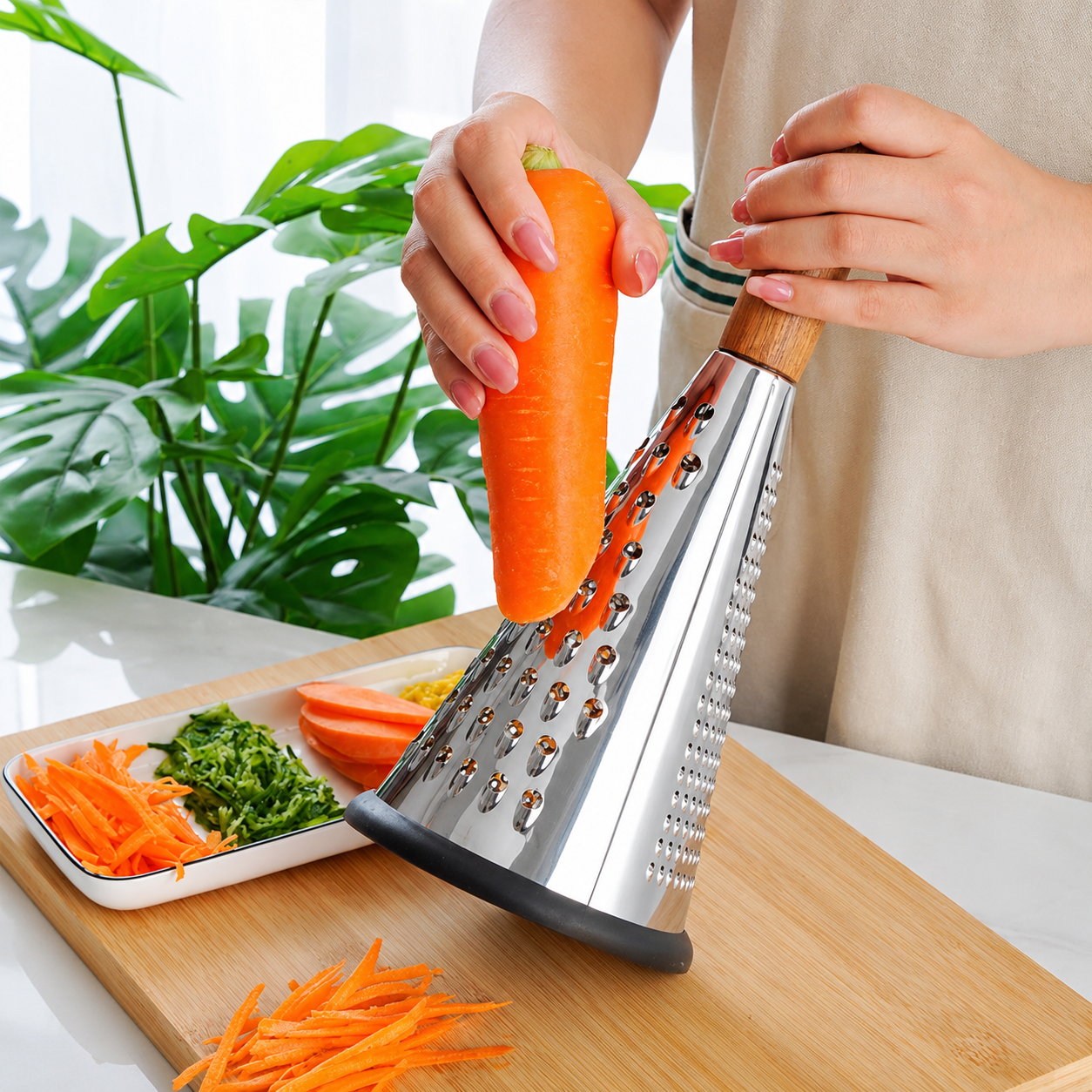Stainless Steel conical Grater with Wooden Handle