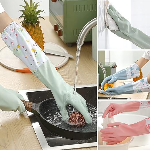 Extra-Long +  Anti Slip + Reusable  Waterproof Kitchen Gloves