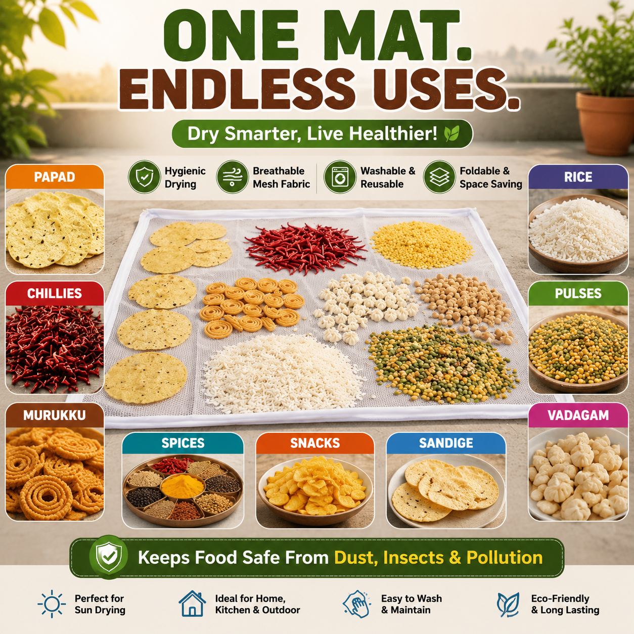 Universal Hygienic Sun Drying Mat for Masala
