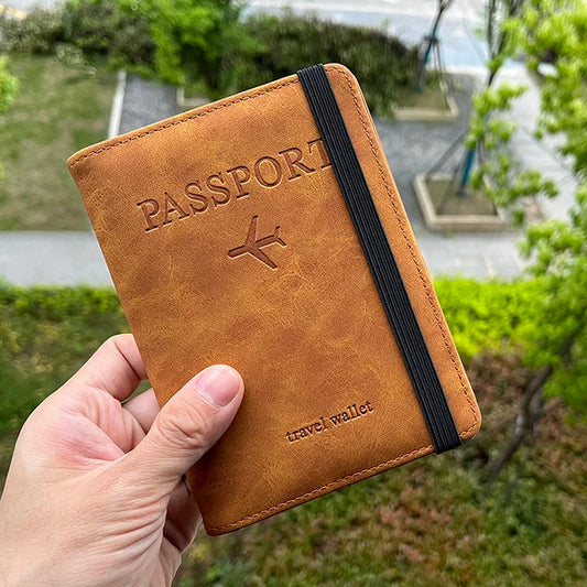 Slim RFID Leather Travel Passport Wallet with Card Slots